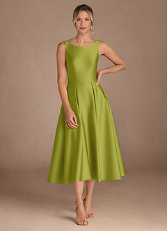 Azazie Fulton Moeder van de bruid jurken A-Lijn Jurk van Stretch Satijn Geplooid Citroengras image4