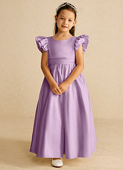 Azazie Piglette Flower Girl Dresses Wisteria A-Line Bow Matte Satin Dress image4