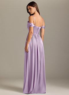 Azazie Calianna Bridesmaid Dresses Frosted Lilac A-Line Off the Shoulder Stretch Satin Convertible Dress image10
