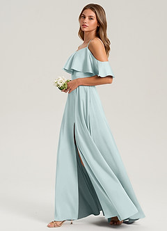 Azazie Jean Bridesmaid Dresses Mist A-Line Off the Shoulder Stretch Satin Dress image5