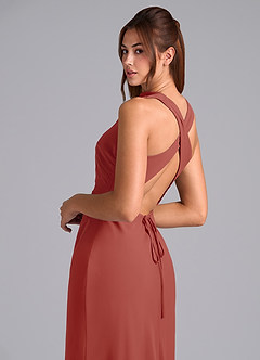 Azazie Evadne 신부 들러리 드레스 쉬스 주름진 쉬폰 발목 길이 드레스 image7