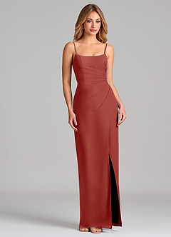 Azazie Calandra Brautjungfernkleider Etui Plissee Chiffon Kleid Terrakotta image5