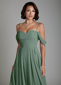 Azazie Loisa Bridesmaid Dresses Eucalyptus A-Line Corset Chiffon Convertible Dress image3