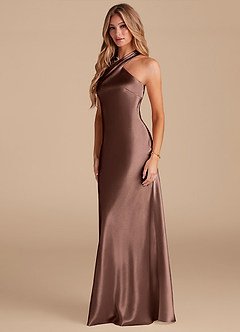 Azazie Doretta Bridesmaid Dresses Espresso Mermaid Bow Metallic Satin Dress image4