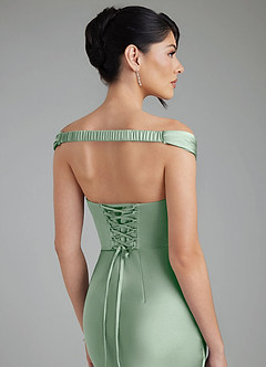 Azazie Stella At-home Try On Dresses Agave Sheath Corset Stretch Satin Convertible Dress image9