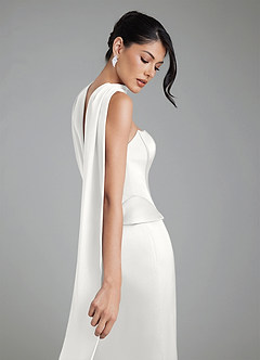 Azazie River Bridesmaid Dresses White Sheath Corset Stretch Satin Convertible Dress image15