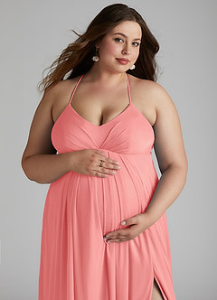 Azazie Annabelle Maternity Bridesmaid Dresses A-Line V-Neck Pleated Mesh Floor-Length Dress image11