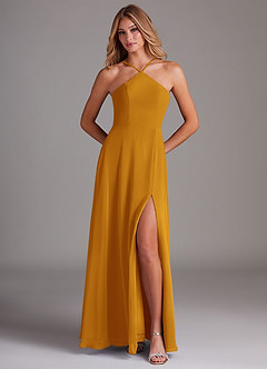 Azazie Bailey Bridesmaid Dresses Butterscotch A-Line Halter Side Slit Chiffon Dress image5