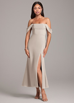 Azazie Saige Bridesmaid Dresses Frost Sheath Off the Shoulder Chiffon Convertible Dress image1