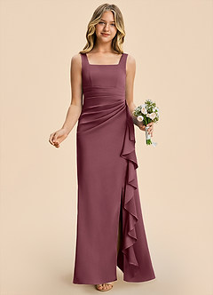 Azazie Adrienne Junior Desert Rose Sheath Pleated Stretch Satin Dress image4