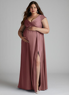 Azazie Allessia Maternity Bridesmaid Dresses A-Line Pleated Stretch Satin Floor-Length Dress image11