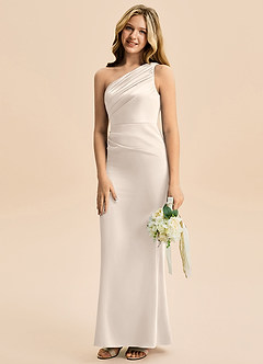 Azazie Akilah Junior White Alabaster Sheath Pleated Stretch Satin Dress image5