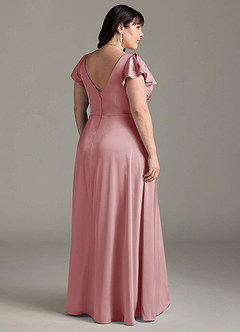 Azazie Omari Vestidos de damas de honor Vestido de Rosa Polvorienta de Satén Elástico de Corte en A image9