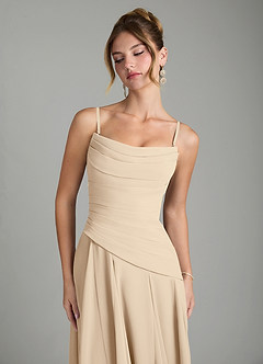 Azazie Gabriela Robes de demoiselle d'honneur Robe Trapèze en Mousseline de soie Corset Champagne image9