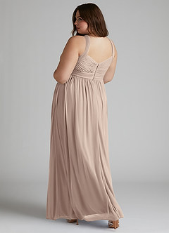 Azazie Hillian Bridesmaid Dresses Taupe A-Line Halter Pleated Mesh Dress image12