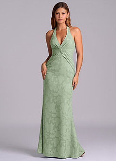 Azazie Valerie 신부 들러리 드레스 인어 주름진 플로럴 번아웃 바닥 길이 드레스 image1