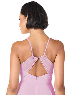 Azazie Avelina Vestidos de damas de honor Vestido de Rosa Caramelo de Gasa de Corte en A con Cuello en V Plisado image5