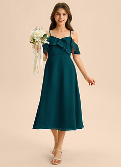 Azazie Kamilla Junior Abito A-Line in Chiffon a Spalla Scoperta Pino image4