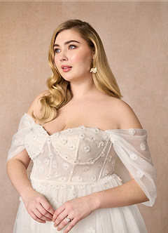 Azazie Airellie Hochzeitskleider A-Linie Schulterfrei Tüll Kleid Diamantweiß Nude image16