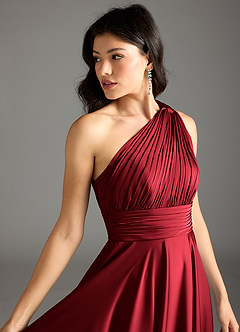 Azazie Charlize Bridesmaid Dresses Scarlet A-Line One Shoulder Stretch Satin Dress image7