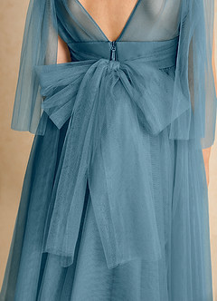 Azazie Dori Robe Demoiselle D'honneur Fillette Robe Trapèze en Tulle Rayé Bermude image7
