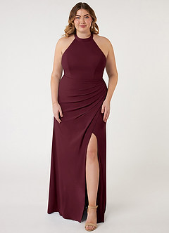 Azazie Galicia Bridesmaid Dresses Cabernet Mermaid Halter Pleated Stretch Chiffon Dress image5