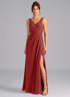 Azazie Bernice Bridesmaid Dresses Rust A-Line Pleated Chiffon Dress image4
