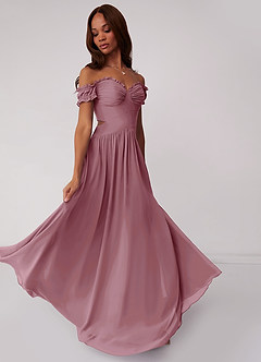 Barbie ♥ Azazie Bridesmaid Dresses Vintage Mauve A-Line Off the Shoulder Chiffon Convertible Dress image2
