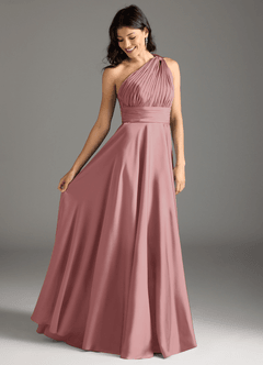 Azazie Charlize Bridesmaid Dresses Dusty Rose A-Line One Shoulder Stretch Satin Dress image2