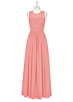 Azazie Nina Bridesmaid Dresses Coral A-Line Pleated Chiffon Dress image6