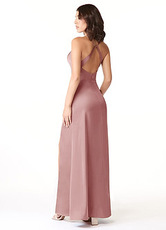 Azazie Geanna Bridesmaid Dresses Dusty Rose Sheath V-Neck Pleated Stretch Satin Dress image4