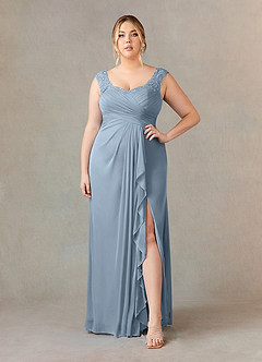 Azazie Edelin Mother of the Bride Dresses Dusty Blue A-Line Sweetheart Neckline Pleated Mesh Dress image8