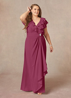 Azazie Snapdragon Mother of the Bride Dresses Mulberry A-Line V-Neck Ruched Chiffon Dress image6