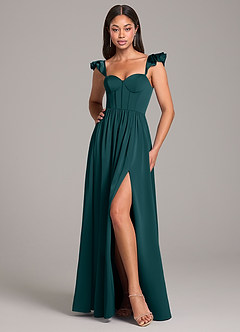 Azazie Denisse Bridesmaid Dresses Pine A-Line Ruched Stretch Satin Dress image5
