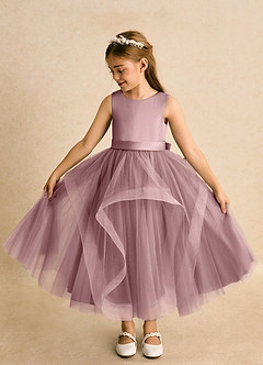 Azazie Vana Abiti da Ragazza di Fiori Abito Principessa in Tulle Fiocco Rosa Polverosa image7