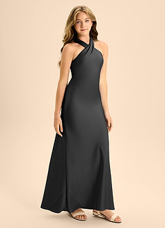 Azazie Doretta Junior Vestido de Negro de Satén Elástico de Corte En A con Plisado image6