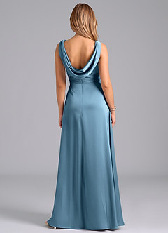 Azazie Karina Bridesmaid Dresses Steel Blue A-Line Pleated Stretch Satin Dress image6