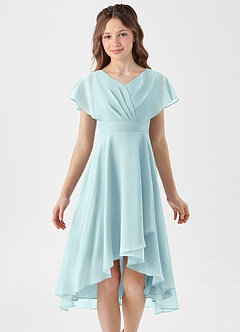 Azazie Graciela Junior Sea Glass A-Line Pleated Chiffon Dress image3