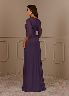 Azazie Annetta Mother of the Bride Dresses Plum A-Line V-Neck Pleated Mesh Dress image3