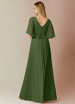 Azazie Cierra Bridesmaid Dresses Olive A-Line V-Neck Chiffon Dress image2