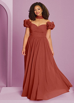 Barbie ♥ Azazie Brautjungfernkleider Wandelbar A-Linie Schulterfrei Chiffon Kleid Terrakotta image15