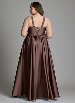 Azazie Delmie Brudepigekjoler A-linje Korset Stræk satin Gulv-længde Kjole image9
