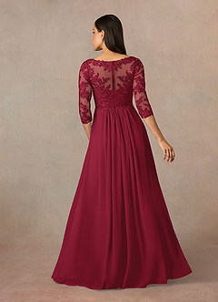 Azazie Hayek Mother of the Bride Dresses Burgundy A-Line V-Neck Lace Chiffon Dress image4