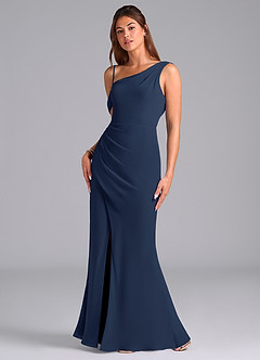 Azazie Madelyn Brautjungfernkleider Wandelbar Meerjungfrau-Linie One-Shoulder Chiffon Kleid Dunkelmarine image5