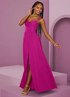 Barbie ♥ Azazie Abiti da Damigella Abito A-Line in Chiffon Plissettato Fucsia image13