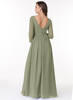 Azazie Teton Zwangerschaps Bruidsmeisjekleding A-Lijn Lange mouw Chiffon Vloerlengte Jurk image2