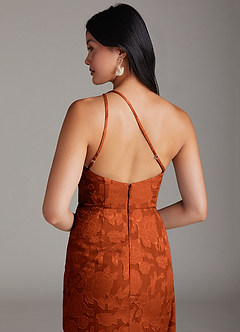 Azazie Mika Jurken voor bruidsmeisjes Jurk van Bloemen Burn-out met Kolom One-Shoulder Paprika image6