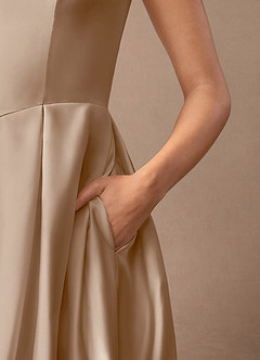 Azazie Fulton Mère de la mariée Robes Robe Trapèze en Satin extensible Plissée Taupe image7