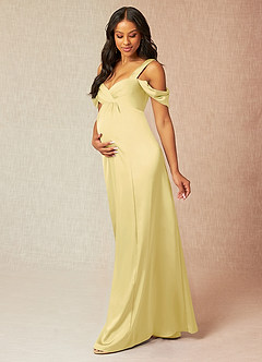 Azazie Rhea vestidos de dama de honor de maternidad Vestido de Corte En A Off The Shoulder Plisado Hasta el suelo Satén Elástico image3