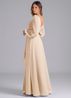 Azazie Omari Bridesmaid Dresses White Alabaster A-Line Long Sleeve Chiffon Dress image2